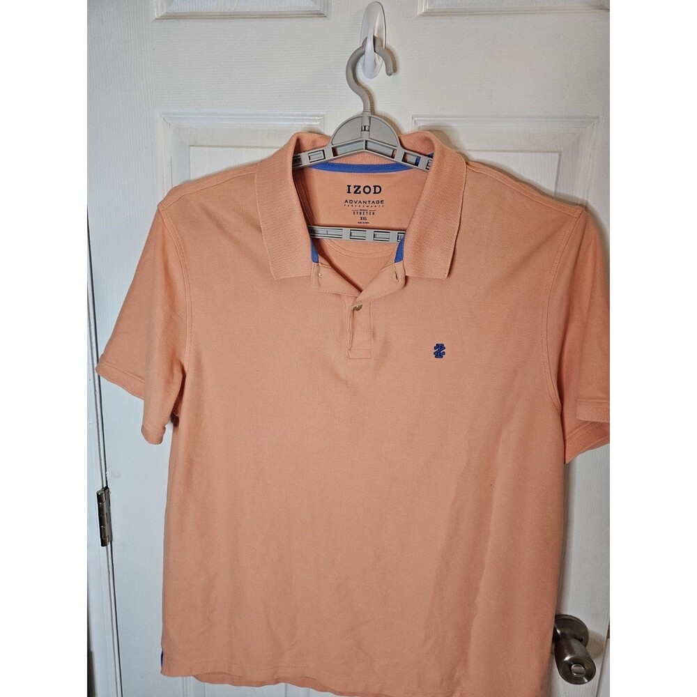 IZOD Advantage Men’s Coral Peach Polo Shirt with blue Logo Cotton Blend XXL
